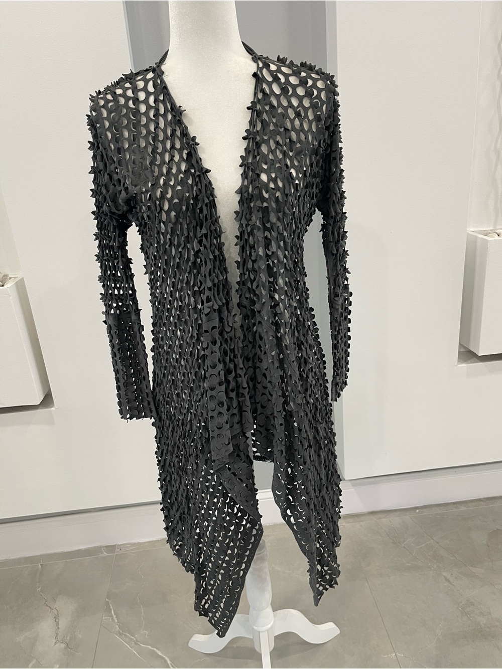 Black Openwork Long Sleeve Swim Cover-Up